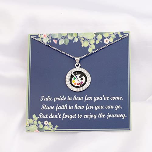 ENSIANTH Artist Paint Palette Necklace Colorful Painters Jewelry Paint Brush Charm Necklace Future Artist Gifts for Art Teacher (Palette NC TAKE-CARD)