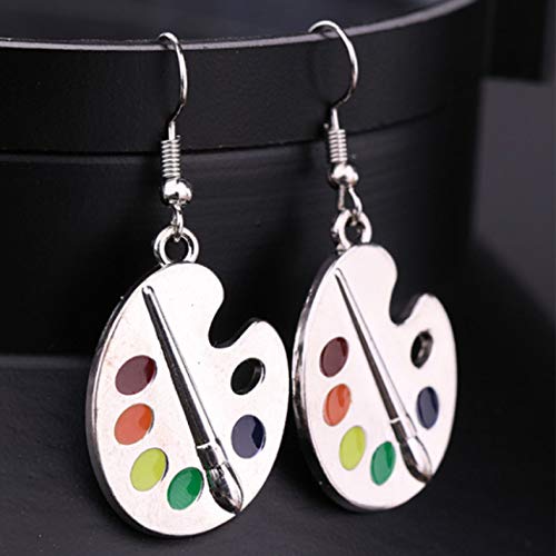 Artist Paint Brush Earrings Paint Palette Charm Earrings Colorful Painter Jewelry Artist Gift Art Teacher Gifts (silver)