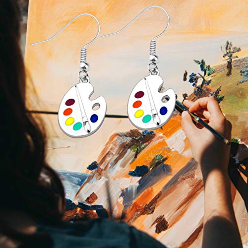 Artist Paint Brush Earrings Paint Palette Charm Earrings Colorful Painter Jewelry Artist Gift Art Teacher Gifts (silver)