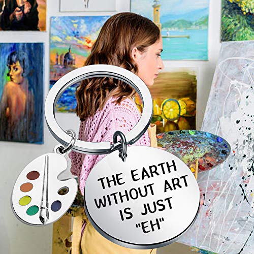 Artist Paint Palette and Brush Charm Pendant Keychain Earth Without Art is Just EH Painters Jewelry Artist Gift Art Student Art Teacher Gifts (The earth-ky)