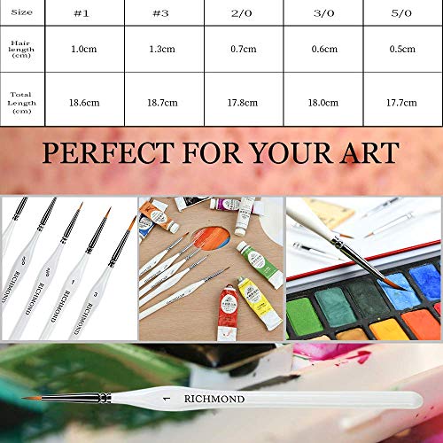 Detail Paint Brush Set with 5 Sizes for Fine Painting of Miniatures, Scale Models, Airplane Kits, Nail, Face, Micro Art