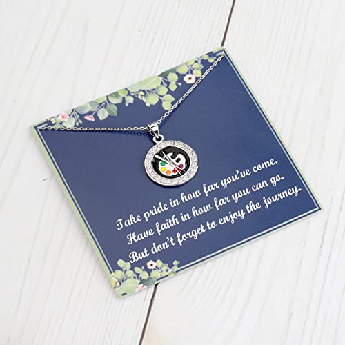 ENSIANTH Artist Paint Palette Necklace Colorful Painters Jewelry Paint Brush Charm Necklace Future Artist Gifts for Art Teacher (Palette NC TAKE-CARD)