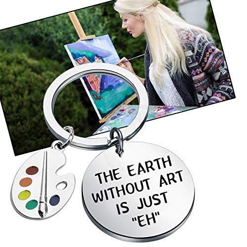 Artist Paint Palette and Brush Charm Pendant Keychain Earth Without Art is Just EH Painters Jewelry Artist Gift Art Student Art Teacher Gifts (The earth-ky)