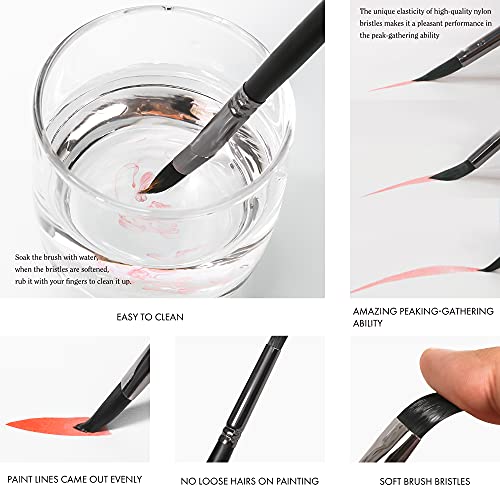 Artify 12 pcs Paint Brush Set - Nylon Painting Brushes for Acrylic, Oil, Watercolor and Gouache Painting for Kid and Adult, Beginner and Professional, with Round, Angle, Flat, Filbet, Fan Shape, Black