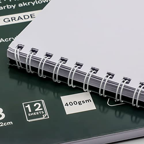 ARTME A3 Acrylic Pad x 12 Sheets/ 400gsm Extra Heavyweight/Cold Pressed/Acid Free for A Variety of Wet and Dry Media – Premium Quality Drawing Pad Sketchbook Acrylic and Gouache Painting (A3 1pk)