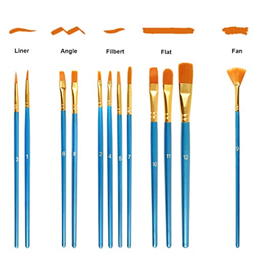 HTHL 14 PCS Set Paint Brushes,12 Pcs Artist Paint Brushes Set Include 2 Pcs 6.7 Inch Paint Palettes for Acrylic Painting Oil Painting Watercolor Painting Gouache Painting Face Painting (Blue)