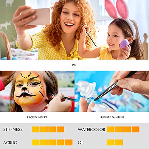 Artify 12 pcs Paint Brush Set - Nylon Painting Brushes for Acrylic, Oil, Watercolor and Gouache Painting for Kid and Adult, Beginner and Professional, with Round, Angle, Flat, Filbet, Fan Shape, Black