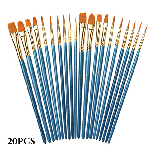 OTAIVE 20pcs Paint Brushes Art,Paint Brushes Set for Children Watercolor,Acrylic Gouache and Oil Painting,Face Painting DIY Art Crafts(Blue)