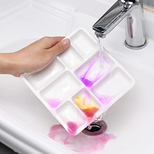 MEEDEN 8-Well Ceramic Artist Paint Palette, Rectangle Porcelain Watercolor Palette, White Ceramic Mixing Tray for Gouache Painting, Oil Painting, Acrylic Painting & Tempera Painting, 19×19×2.3cm