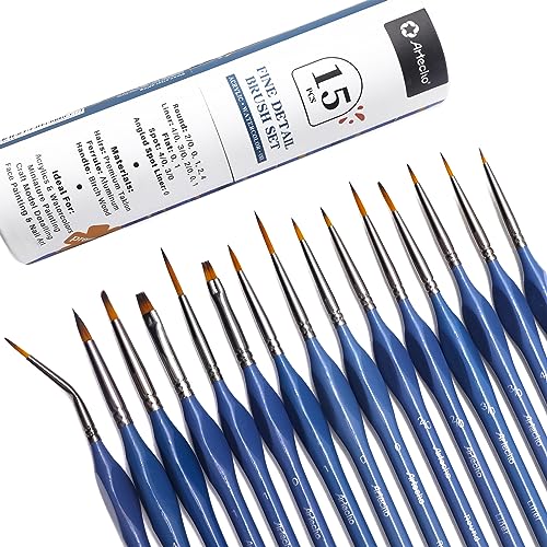 Artecho Fine Detail Paint Brushes,Set of 15, Art Brushes kit Suitable for Acrylic, Oil,Watercolor,Gouache,Premium Nylon Hairs