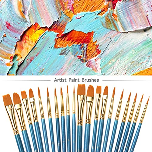 OTAIVE 20pcs Paint Brushes Art,Paint Brushes Set for Children Watercolor,Acrylic Gouache and Oil Painting,Face Painting DIY Art Crafts(Blue)