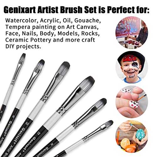 Filbert Paint Brushes Set, 6 Pcs Artist Paintbrushes for Acrylic Oil Watercolor Gouache Painting, Premium Nylon Hair Art Paint Brush for Beginners and Professionals