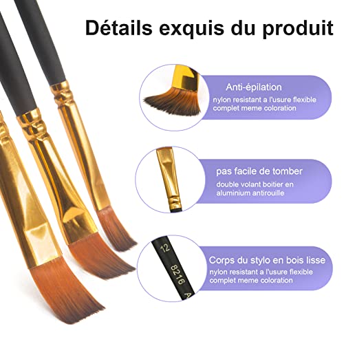 Skaaisont PaintBrushes,12 Pcs Set, Multiple sizes Nylon Hair Brush Wooden Pen Body, Suitable for Model, Art, Acrylic, Watercolour, Oil and Gouache Paintings (Black), Wood