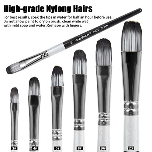 Filbert Paint Brushes Set, 6 Pcs Artist Paintbrushes for Acrylic Oil Watercolor Gouache Painting, Premium Nylon Hair Art Paint Brush for Beginners and Professionals