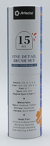 Artecho Fine Detail Paint Brushes,Set of 15, Art Brushes kit Suitable for Acrylic, Oil,Watercolor,Gouache,Premium Nylon Hairs