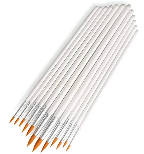 Paint Brushes Set (6pcs) White Wooden Handle Artist Acrylic Small Fine Nylon Watercolour, Oil, Gouache Pointed Tip for art Painting