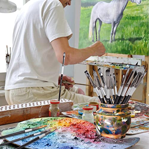 Filbert Paint Brushes Set, 6 Pcs Artist Paintbrushes for Acrylic Oil Watercolor Gouache Painting, Premium Nylon Hair Art Paint Brush for Beginners and Professionals