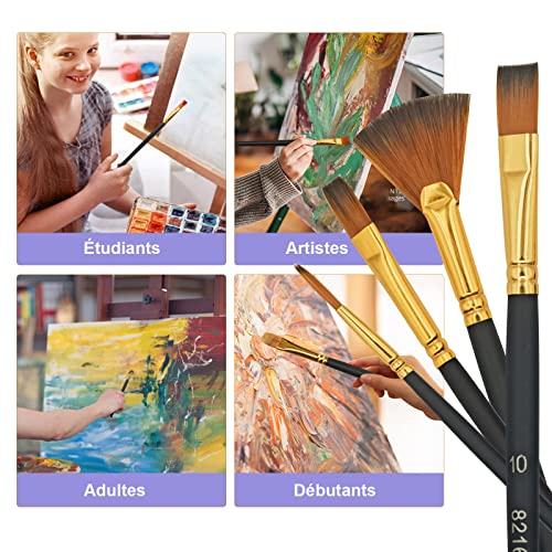 Skaaisont PaintBrushes,12 Pcs Set, Multiple sizes Nylon Hair Brush Wooden Pen Body, Suitable for Model, Art, Acrylic, Watercolour, Oil and Gouache Paintings (Black), Wood