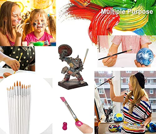 Paint Brushes Set (6pcs) White Wooden Handle Artist Acrylic Small Fine Nylon Watercolour, Oil, Gouache Pointed Tip for art Painting