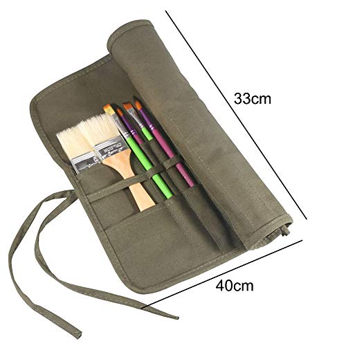 SHIERYUE Artist Paint Brush Holder Roll Up Brush Bag Case Paint Brush Storage Canvas Pouch for Oil Watercolor Gouache Art Paint Brushes