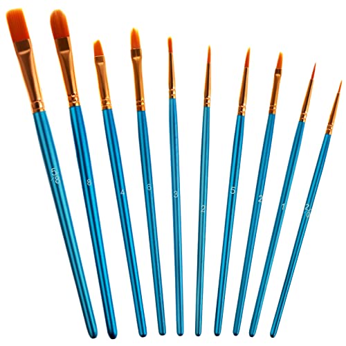 10 Pieces Paint Brush Set, Paint Brushes for Acrylic Painting 10 Different Sizes Nylon Paint Brushes Art for Artists Professional Amateurs Gouache & Acrylics Watercolors Gouache Inks Oil and Tempera