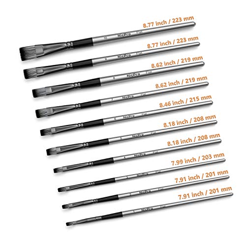 Nicpro 10 PCS Flat Paint Brush Set Art Painting Brushes for Acrylic Watercolor Oil Gouache, Artist Kit for Kid & Adult