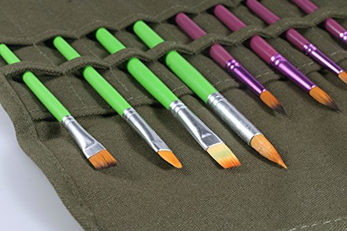 AMGOMH 22 Slots Paint Brush Holder Canvas Storage Art Brush Roll Up Case for Oil Watercolor Gouache Art Paint Brushes (Army Green)