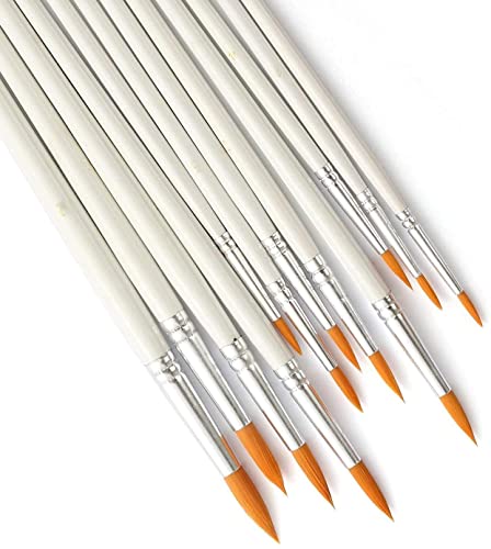 Paint Brushes Set (6pcs) White Wooden Handle Artist Acrylic Small Fine Nylon Watercolour, Oil, Gouache Pointed Tip for art Painting
