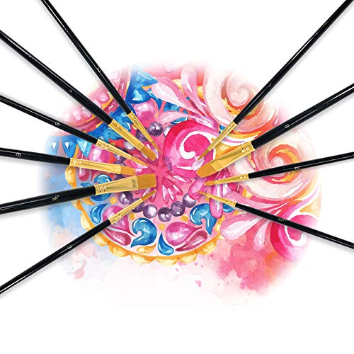 MSC Paint Brush Set 10 pc Nylon Hair Paintbrushes Multi Purpose Wooden Watercolour, Oil, Gouache, Acrylic Painting, Ceramic, Craft Art Brushes (Black)