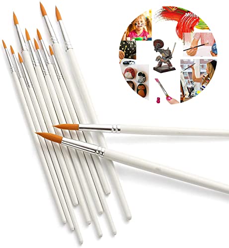 Paint Brushes Set (6pcs) White Wooden Handle Artist Acrylic Small Fine Nylon Watercolour, Oil, Gouache Pointed Tip for art Painting