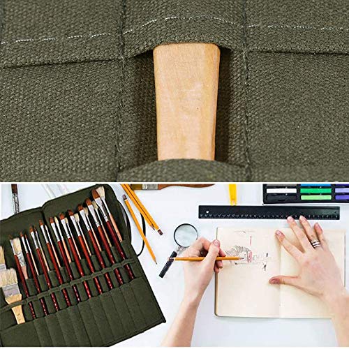 SHIERYUE Artist Paint Brush Holder Roll Up Brush Bag Case Paint Brush Storage Canvas Pouch for Oil Watercolor Gouache Art Paint Brushes
