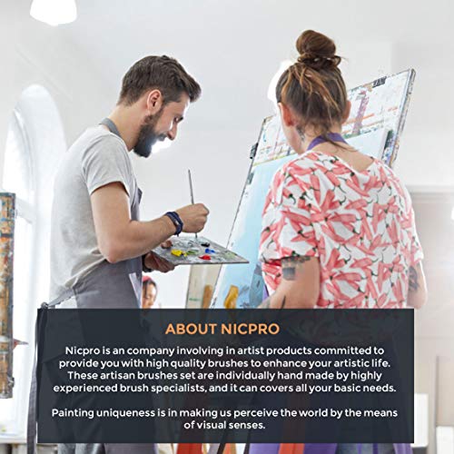 Nicpro 10 PCS Flat Paint Brush Set Art Painting Brushes for Acrylic Watercolor Oil Gouache, Artist Kit for Kid & Adult