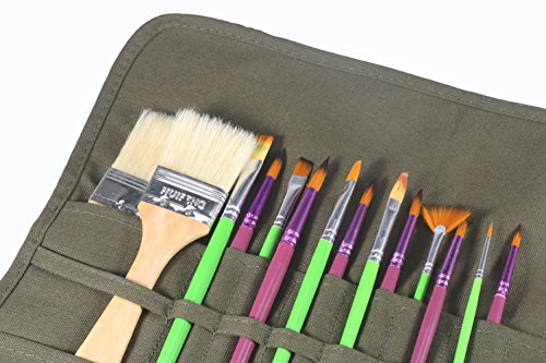 AMGOMH 22 Slots Paint Brush Holder Canvas Storage Art Brush Roll Up Case for Oil Watercolor Gouache Art Paint Brushes (Army Green)