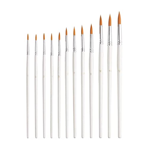 Paint Brushes Set (6pcs) White Wooden Handle Artist Acrylic Small Fine Nylon Watercolour, Oil, Gouache Pointed Tip for art Painting