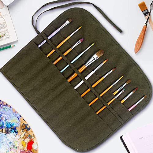 SHIERYUE Artist Paint Brush Holder Roll Up Brush Bag Case Paint Brush Storage Canvas Pouch for Oil Watercolor Gouache Art Paint Brushes