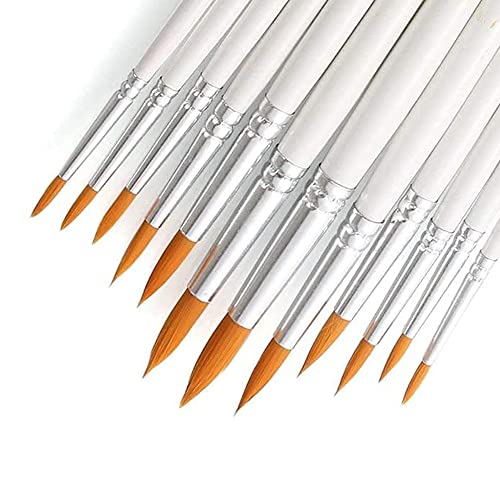 Paint Brushes Set (6pcs) White Wooden Handle Artist Acrylic Small Fine Nylon Watercolour, Oil, Gouache Pointed Tip for art Painting