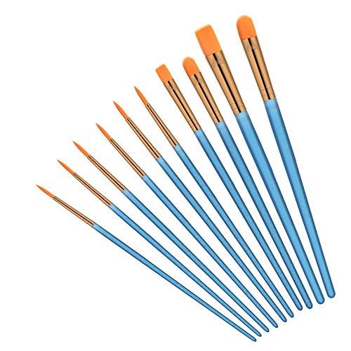 10PCS Paint Brushes Set Multifunctional Nylon Artist Hair Paint Brush Flat Round Tip for Acrylic Oil Watercolor Gouache Face Painting(Blue)