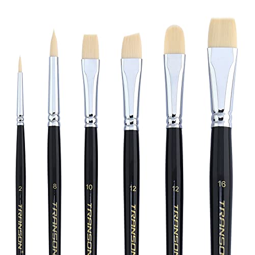 Transon Paint Brush Set 6pcs Art Painting Synthetic Bristle for Acrylic Watercolor Gouache Oil Leather Canvas and Face Painting