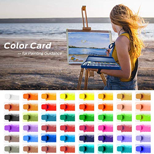 Ohuhu Water Colour Paints Sets 48 Blocks Watercolour Paint Set with Brush Pen Pencil Watercolour Paper Pad - Easy to Blend Portable Travel Pigment Gouache Kit for Adults Artists Amateur Art Supplies