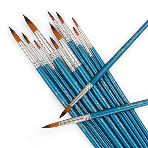 STARVAST Paint Brushes, 12pcs Artist Paint Brushes Set Fine Pointed Paint Brushes for Acrylic Oil Watercolor Painting-Pearl Blue