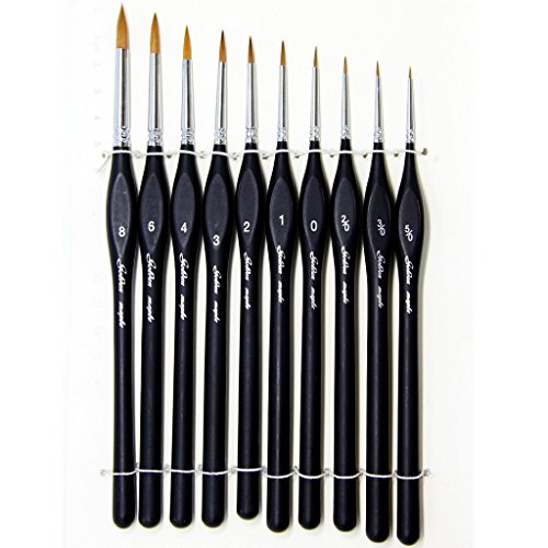 Fine Detail Brushes with Triangular Handles,10 Miniature Brush for Fine Detailing & Art Painting,Acrylic&Nail, Models,Watercolour, Miniatures,Oil, Wargaming figures.(golden maple series）