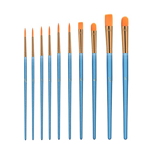 10PCS Paint Brushes Set Multifunctional Nylon Artist Hair Paint Brush Flat Round Tip for Acrylic Oil Watercolor Gouache Face Painting(Blue)