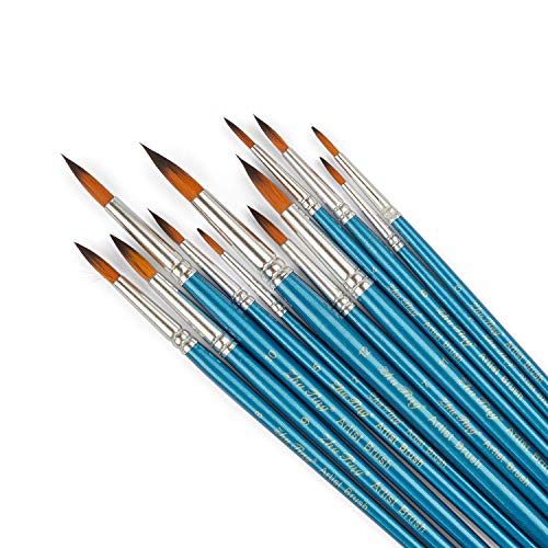STARVAST Paint Brushes, 12pcs Artist Paint Brushes Set Fine Pointed Paint Brushes for Acrylic Oil Watercolor Painting-Pearl Blue