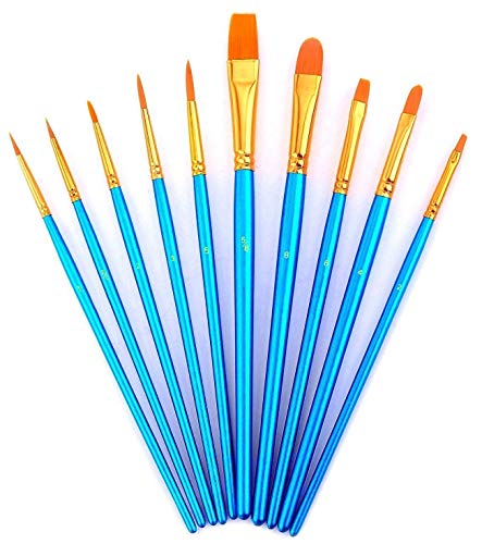 Zhu Ting Paint Brushes, 10pcs Paint Brush Set for Watercolor/Oil/Acrylic/Crafts/Rock & Face Painting(Blue)