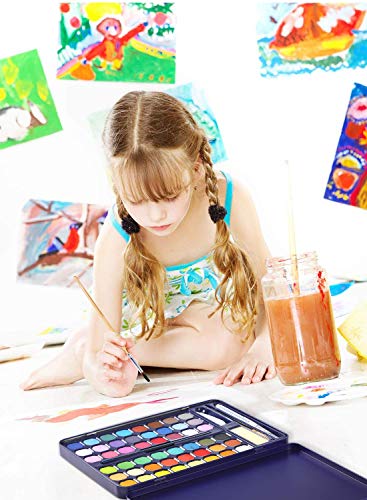 Ohuhu Water Colour Paints Sets 48 Blocks Watercolour Paint Set with Brush Pen Pencil Watercolour Paper Pad - Easy to Blend Portable Travel Pigment Gouache Kit for Adults Artists Amateur Art Supplies