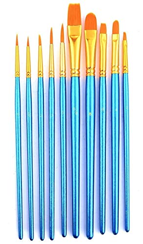 Zhu Ting Paint Brushes, 10pcs Paint Brush Set for Watercolor/Oil/Acrylic/Crafts/Rock & Face Painting(Blue)