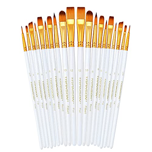 Transon 20pcs Art Painting Brush Set for Acrylic Watercolor Gouache Hobby Craft Face Rock Painting White
