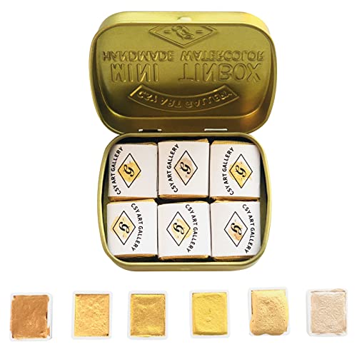 CSY Art Gallery Metallic Watercolour Paint Set – Set of 6 Shimmery Gold Solid Water Colours – Artist Quality – Perfect for Adults, Students, Hobbyists(Earth Golden)