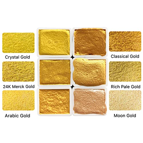 CSY Art Gallery Metallic Watercolour Paint Set – Set of 6 Shimmery Gold Solid Water Colours – Artist Quality – Perfect for Adults, Students, Hobbyists(Earth Golden)
