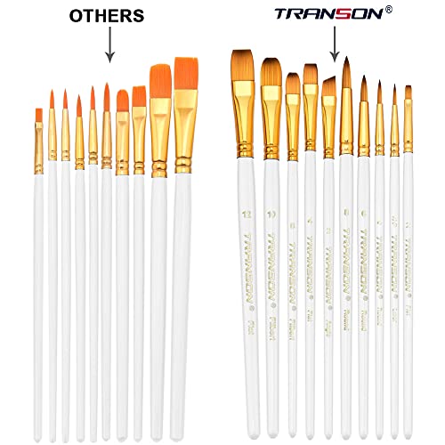 Transon 20pcs Art Painting Brush Set for Acrylic Watercolor Gouache Hobby Craft Face Rock Painting White